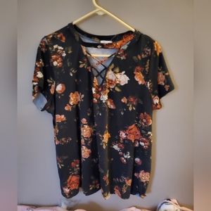 2X Plus size floral blouse